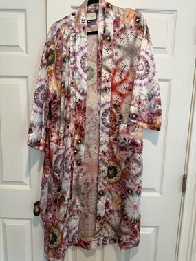 Alexis Georgina Silky Tie-Dye Kimono Robe in Pink & Mauve